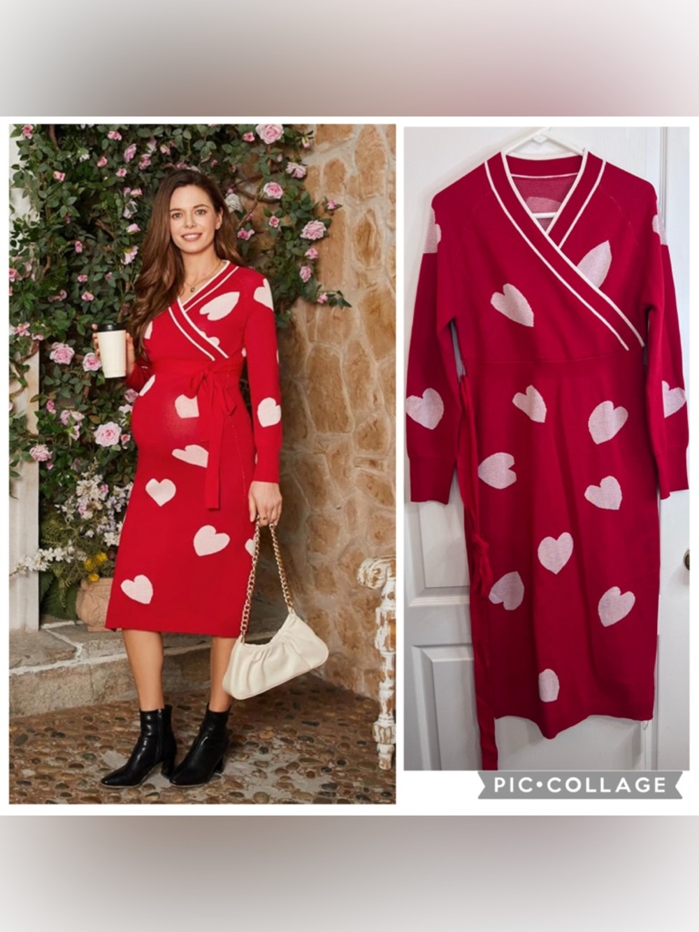 V for city Red Heart Print Wrap Maternity Dress size XL